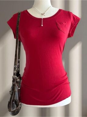 Women's Slim Fit Red Crewneck Tee